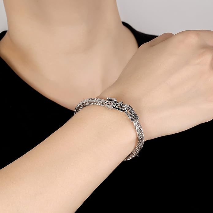 H&Beautimer Fashion 925 Sterling Silver Dragon Chain Bracelet 5MM-7 "8" 9" Solid Thick Side Link Bangle For Men Golden Jewelry Gift