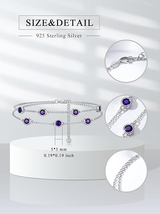 Dorunmo Birthstone Anklet Bracelets for Women 925 Sterling Silver Birthday Mother's Day Jewelry Gifts for Wife Mother Her