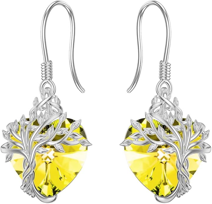 TOUPOP Tree of Life Earrings 925 Sterling Silver Family Tree Dangle Drop Earrings Crystal Jewelry Birthday Christmas Gifts for Women Her