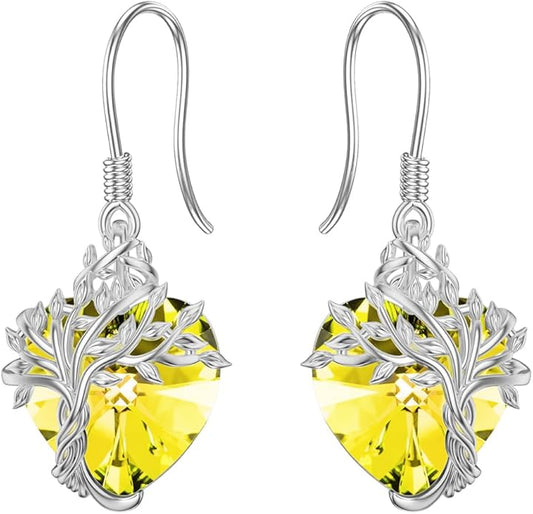 TOUPOP Tree of Life Earrings 925 Sterling Silver Family Tree Dangle Drop Earrings Crystal Jewelry Birthday Christmas Gifts for Women Her