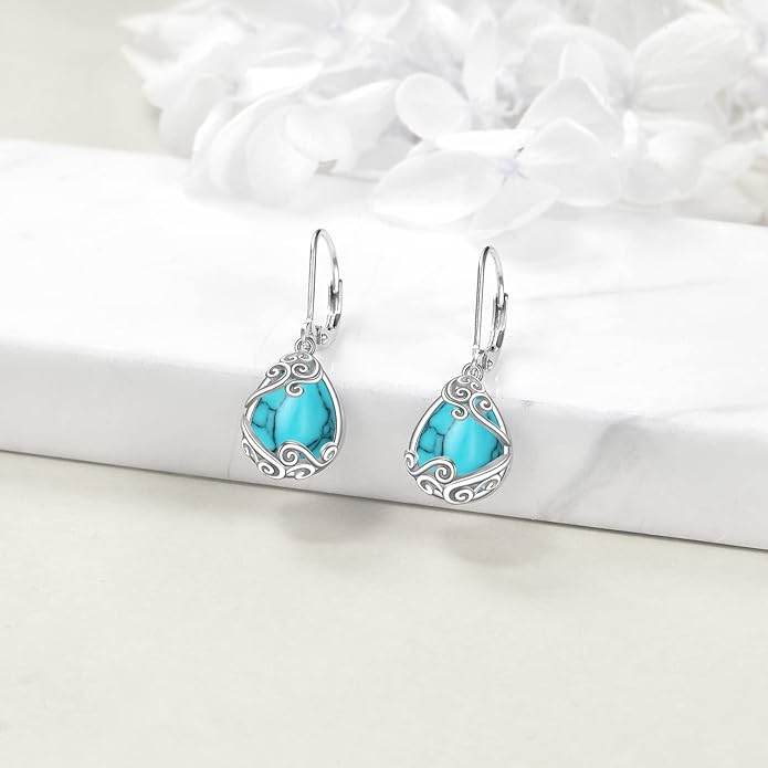 Moonstone Filigree Drop Dangle Teardrop Earrings 925 Sterling Silver Moonstone Leverback Earrings for Women Jewelry Gifts