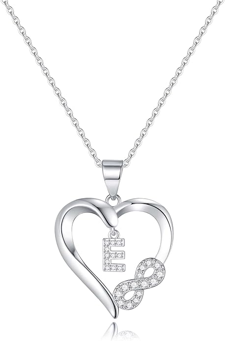 Valentine's Day Gifts for Women - Heart Initial Sterling Silver Necklace with Cubic Zirconia Heart Pendant, Elegant Jewelry Gift for Mom Wife Girlfriend, Perfect Birthday Present in Gift Box