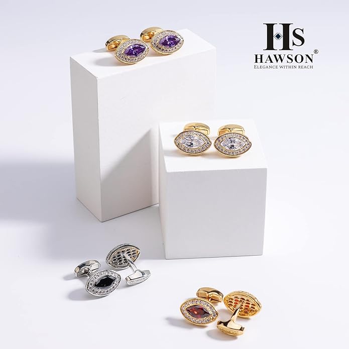HAWSON Cufflinks for Men, Gold Diamond Crystal Cufflinks for Groom Husband Personalized Gifts, Mens Formal Wedding Business Cufflinks, Luxurious Gorgeous Cuff Links French Shirt Accessories