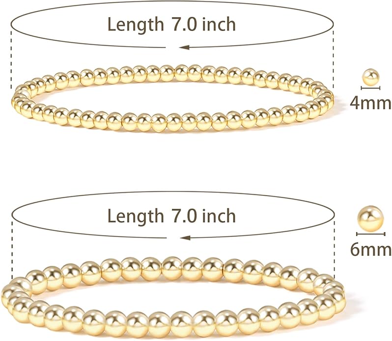 Elegance 11 designs 14K Gold Plated Bead Ball Bracelet Stretchable Elastic Gold Beaded Bracelets for Women