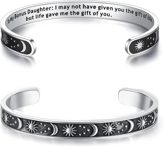 TONY & SANDY Inspirational Bracelets for Women Teen Girls Personalized Gifts for Daughter Granddaughter Mom Sister Friends Stainless Steel Engraved Cuff Birthday Easter Christmas