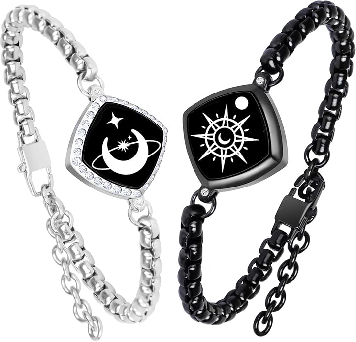 PULOMI Long Distance Touch Bracelets, Vibration & Light up Remote Smart Matching Couples Bracelet for Couple Long Distance Relationship Girlfriend Boyfriend Festival Gifts Lover Jewelry Set