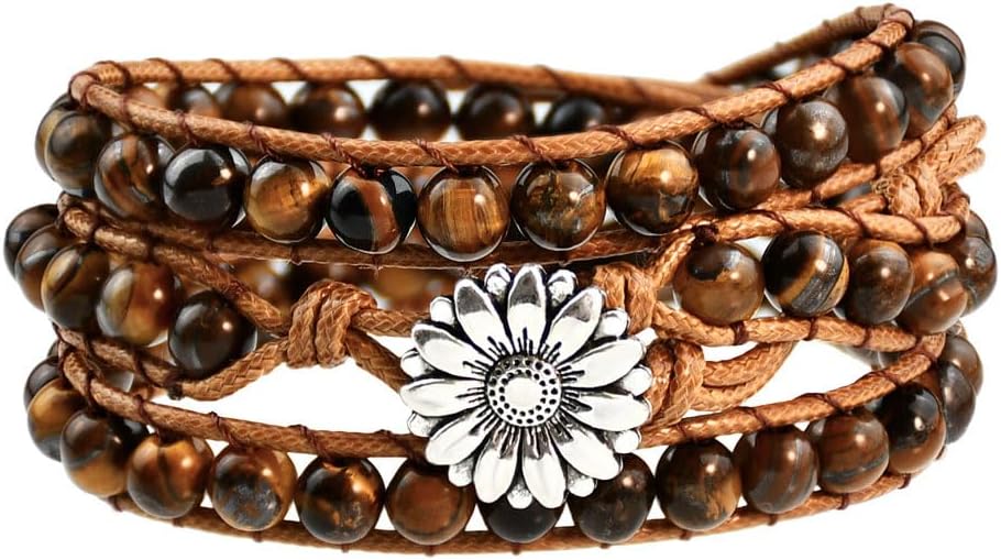 ZOSOJONA Boho Wrap Bead Bracelet for Women - Handmade Adjustable Natural Stone Beaded Bracelets Rope Yoga Healing Bracelet Bangle Hippie Jewelry
