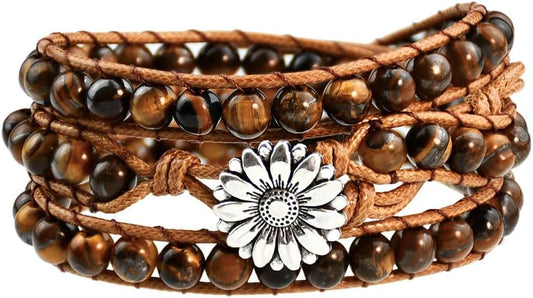 ZOSOJONA Boho Wrap Bead Bracelet for Women - Handmade Adjustable Natural Stone Beaded Bracelets Rope Yoga Healing Bracelet Bangle Hippie Jewelry
