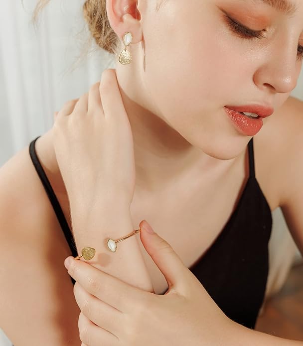 OZEL – Women’s Gold Cuff Bracelets – 18K Gold Plated Textured Bangles with Multi-Color Crystal & Rhinestone Accents – Layered Stacking Jewelry