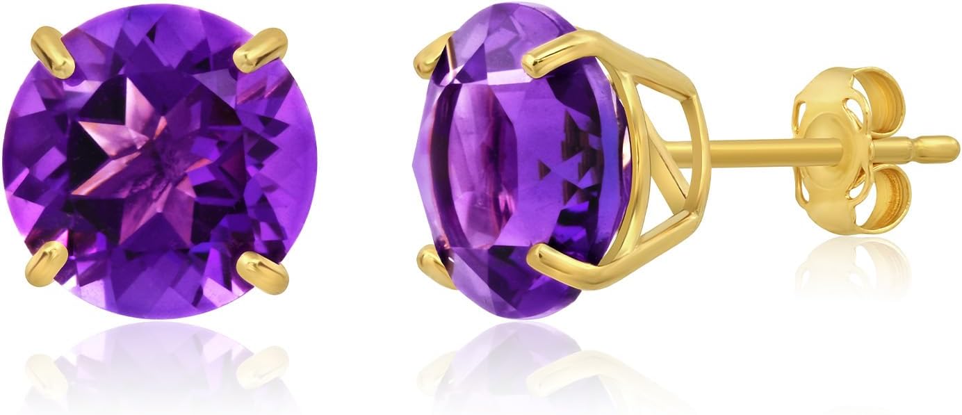 14k Gold Large Round Stud Earrings for Women | 9mm Birthstone Earrings | Gemstone Earrings for Women | Gemstone Stud Earrings for Women by MAX + STONE