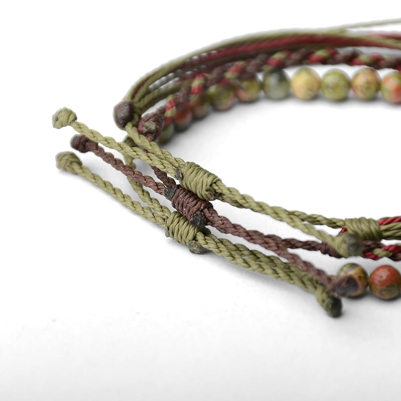 Handmade Natural Stone Beaded Healing Bracelet Gift for Men Adjustable Rope String Bracelet (unakite, Adjustable)