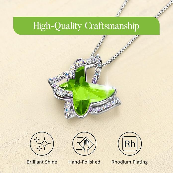 Gift Butterfly Birthstone Crystal Necklace, Silver Tone with 18”+2” Chain, Necklace for Mother’s Day Anniversary Birthday Gifts for Women and Daughter