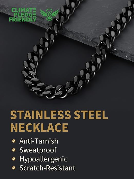 FindChic Men Curb Chain Necklace 18K Gold Plated/Stainless Steel/Black Chunky Double Tight Cuban Link Hip Hop Neck Chains for Men Boys 3.5MM/5MM/6MM/7MM/9MM/12MM 14''-30'' 8 Length Options (Send Gift Box)