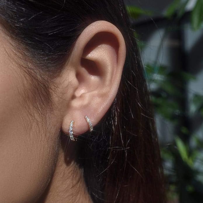 micuco 3 Pairs Small Hoop Earrings Tiny Cartilage Earrings for Women Cubic Zirconia Earrings Huggie Hoop Ear Piercing Earrings for Men 8mm 10mm 12mm