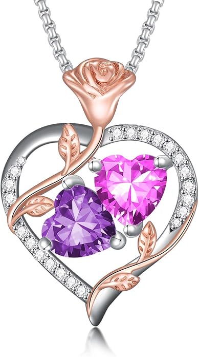 Christmas Gifts for Women Rose Heart Birthstone Pendant Necklace I Love You Forever Jewelry Valentine Mothers Day Birthday Gifts for Women Her Wife Girlfriend
