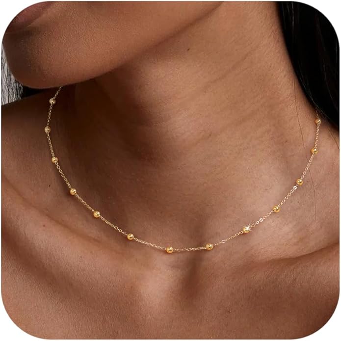 KSF Gold Choker Necklace for Women - 18K Gold Plated Dainty Necklaces for Women Trendy, Cute Heart Flower Butterfly Beaded Cubic Zirconia Choker, Stainless Steel Necklace Jewelry Gift Non Tarnish