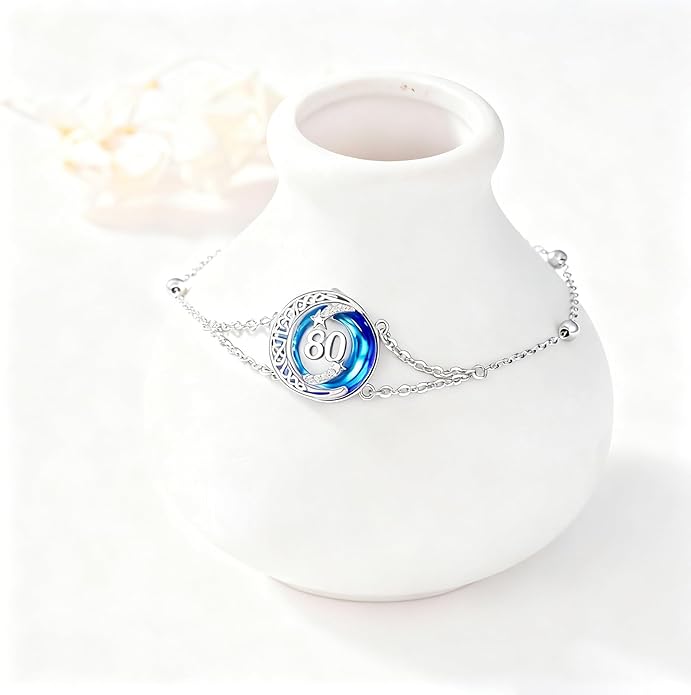 JUSTKIDSTOY Birthday Gifts Bracelet for Women Girls 925 Sterling Silver Celtic Moon Star Bracelets with Blue Crystal Pendant Jewelry for Sister Friends