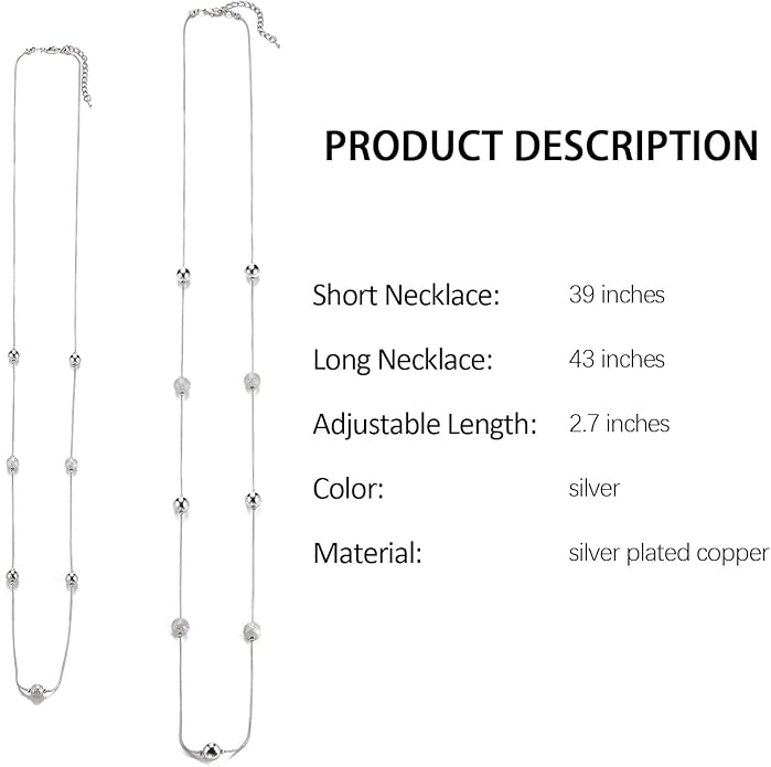 Silver Layered Long Necklace for Women Pearl Crystal Sweater Strand Chain Necklaces Fashion Gifts