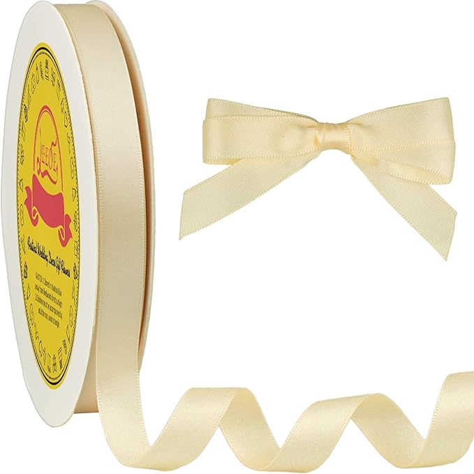 LEEQE Double Face Ivory Satin Ribbon 1/2 inch X 50 Yards Polyester Ivory Ribbon for Gift Wrapping Very Suitable for Weddings Party Hair Bow Invitation Decorations and More