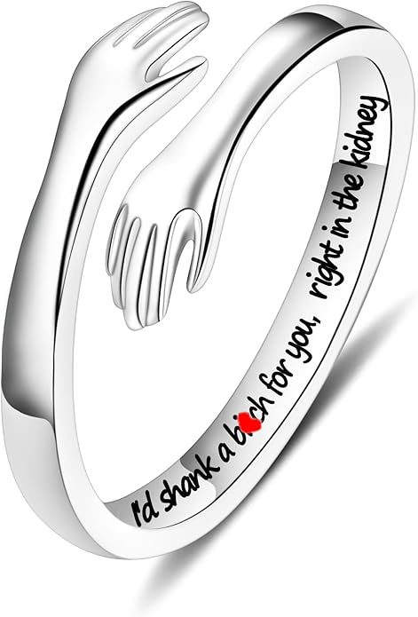 Yesteel S925 Sterling Silver Hug Ring for Women Teen Girls, Adjustable Ring Jewelry Mothers Day Birthday Gifts for Daughters Mom Sister Wife Friends Grandma