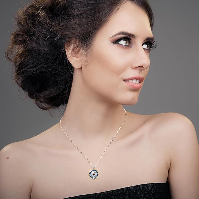 Evil Eye Necklace for Women Sterling Silver Greek Turkish Blue Evil Eye Pendant Necklace Jewelry Lucky Christmas Gifts