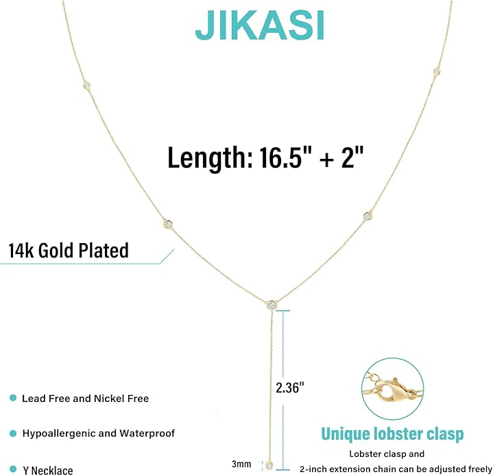 Lariat Gold Necklaces for Women Trendy Dainty Long Necklace 14k Gold Plated/Silver Layered Drop Beaded Chain Necklaces Y-shaped Pendant Necklace Simple Gold Jewelry Gifts