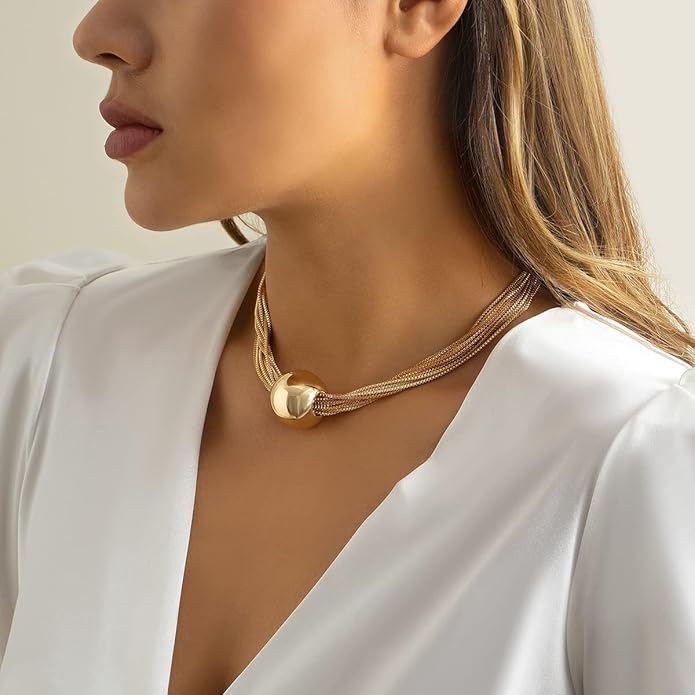 YOOESTORES82 14k Gold Chunky Bead Choker Adjustable Necklace for Women,Trendy Bohemia Chains Choker Statement Necklace Jewelry for Gifts Prom Party