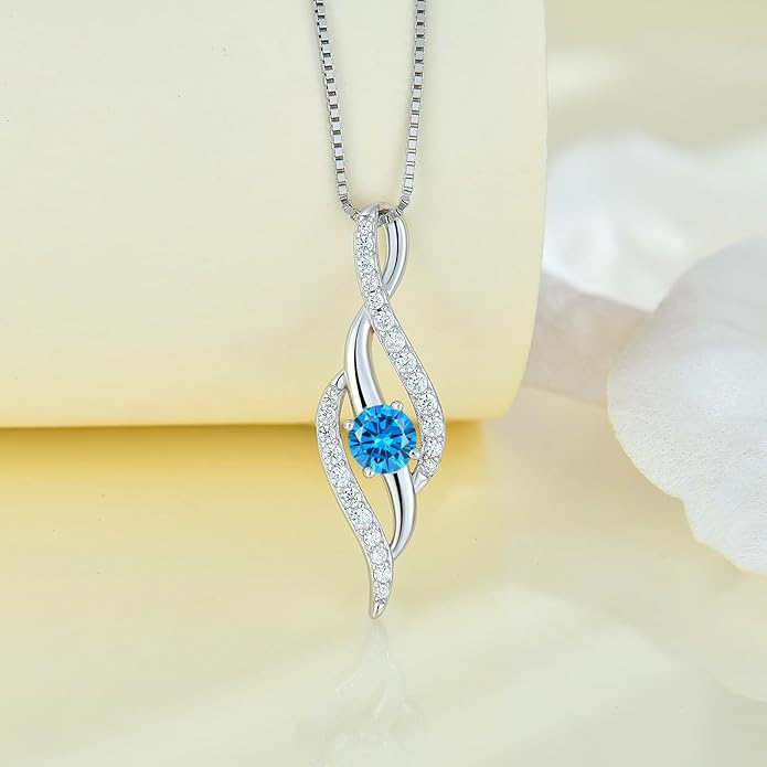 Women Infinity Necklace 925 Sterling Silver Twist Birthstone Pendant with Chain 5A Cubic Zirconia Jewelry