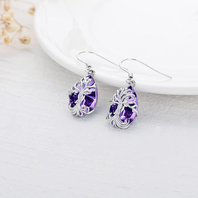 TOUPOP Tree of Life Earrings 925 Sterling Silver Family Tree Dangle Drop Earrings Crystal Jewelry Birthday Christmas Gifts for Women Her
