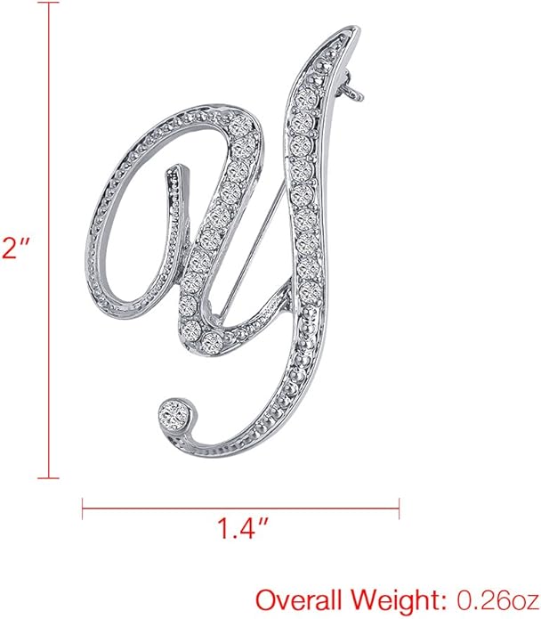 LiaSun A-Z 26 Letters Pins Brooches Silver Plated Metal Broaches Pins-Clear Crystal Initial Breastpin