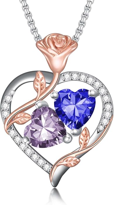 Christmas Gifts for Women Rose Heart Birthstone Pendant Necklace I Love You Forever Jewelry Valentine Mothers Day Birthday Gifts for Women Her Wife Girlfriend
