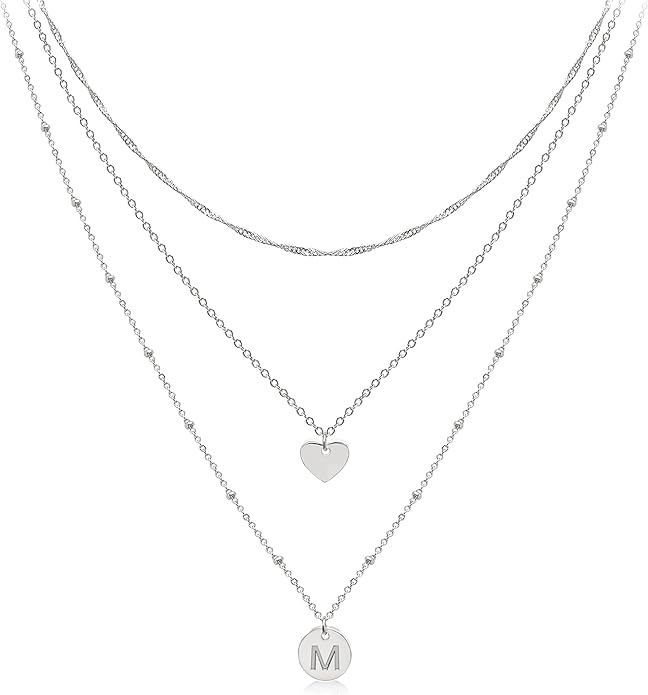 Aisansty Dainty Layered Initial Choker Necklaces Handmade 14K Gold Plated Tiny Heart Personalized Letter Disc Pendant Adjustable Chain Layering Gold Necklaces for Women Gift Jewelry