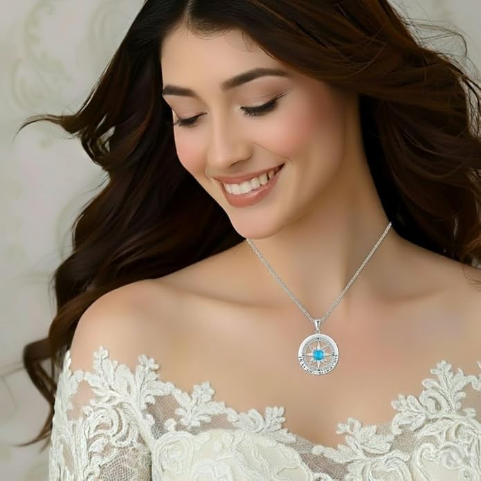 Compass Necklace for Women Wife Girlfriend Mom Daughter Gifts S925 Silver Jewelry For Anniversary Rose Gold Gifts For Birthday Christmas Mothers Valentines Day 12 Birthstones