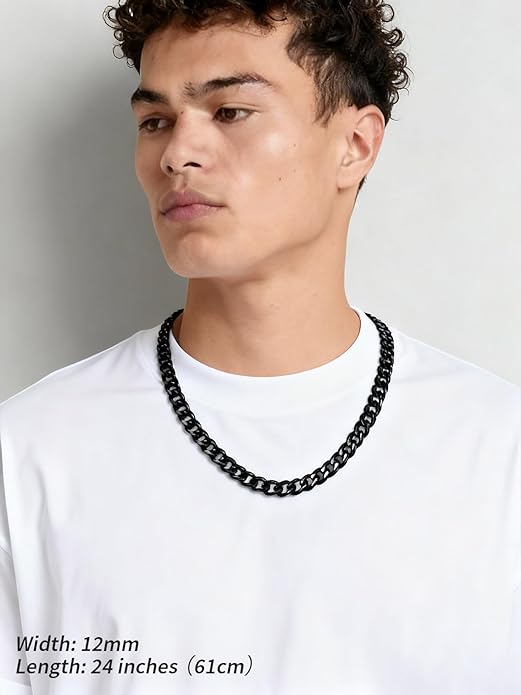 FindChic Cuban Link Chain for Men, 6/9/12mm Necklace Chain, Black/Gold Plated/Stainless Steel Necklace, Hypoallergenic & Tarnish-Proof Men's Jewelry Hip Hop Accessories, 18-30" Length Options