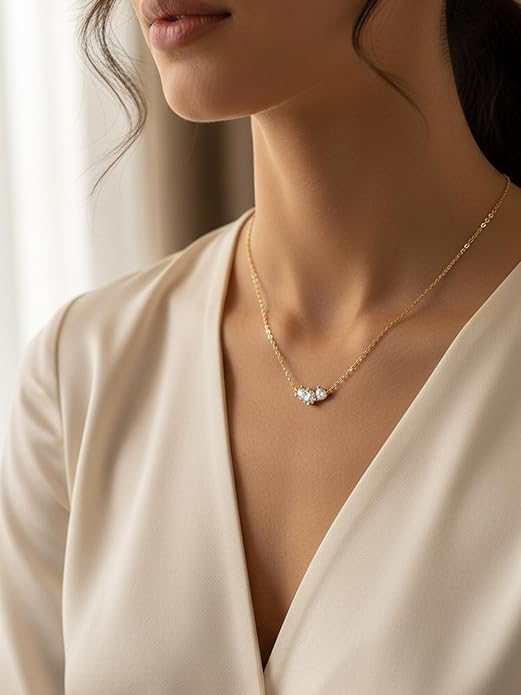 CYW Moissanite/Ruby/Sapphire/Emerald Dainty Pendant Necklace for Women, Novelty Design, Really Authentic Solid 925 Sterling Silver, 16"/18"/20" Adjustable, Birthday Anniversary Valentines Gift