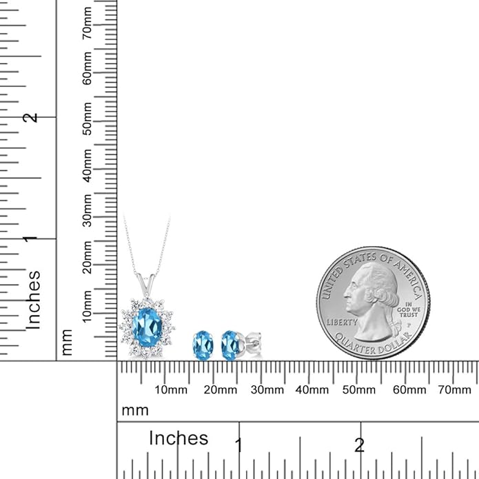 Gem Stone King 8X6MM and 6X4MM Oval Gemstone Birthstone Pendant and Earrings Jewelry Set For Women | 925 Sterling Silver | Fine Jewelry Gifts for Her Mom Women Wife | With 18 Inch Chain
