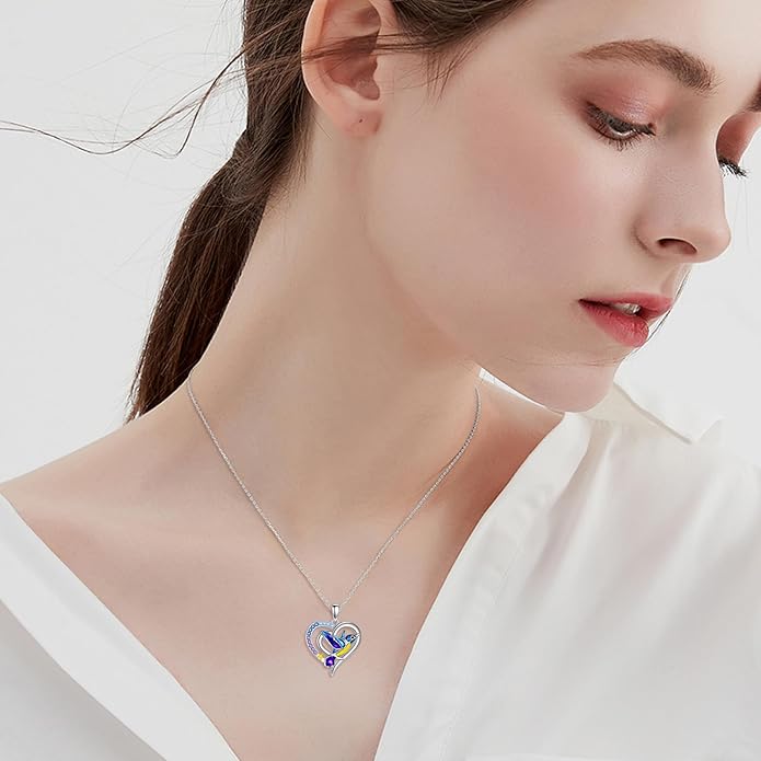Hummingbird Necklace Hummingbird Necklaces for Women Sterling Silver 925 Purple Blue Hummingbird's Heart Pendant Jewelry Memorial Mothers Day Christmas Gifts