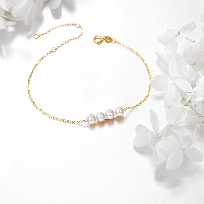 KECHO 14K Real Gold Freshwater Cultured Pearl Bracelet 14K Solid Gold Jewelry Anniversary Birthday Gift for Women