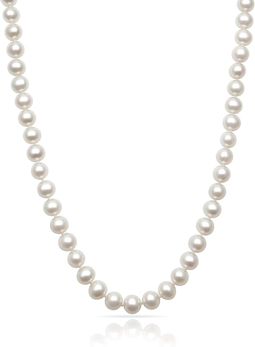 Belacqua Natural Cultured Freshwater Pearl Strand Necklace in Sterling Silver, Size 5.5-9.5mm, Length-16 to 36 Inches, Clasp-Fishhook, Jewelry for Women, Gift Box Included