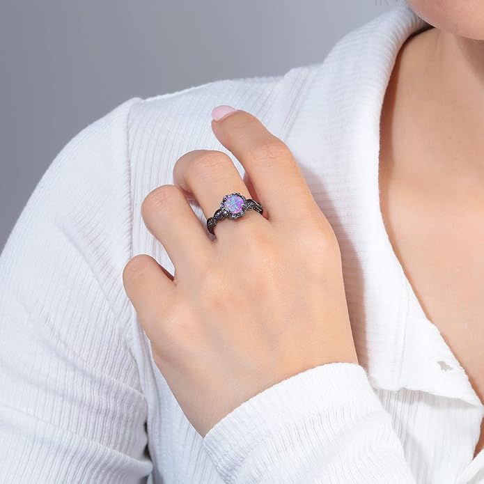CiNily 18K Gold Plated Opal Ring-White Fire Opal & Amethyst & Cubic Zirconia Women Jewelry Gemstone Engagement Anniversary Ring Size 5-13