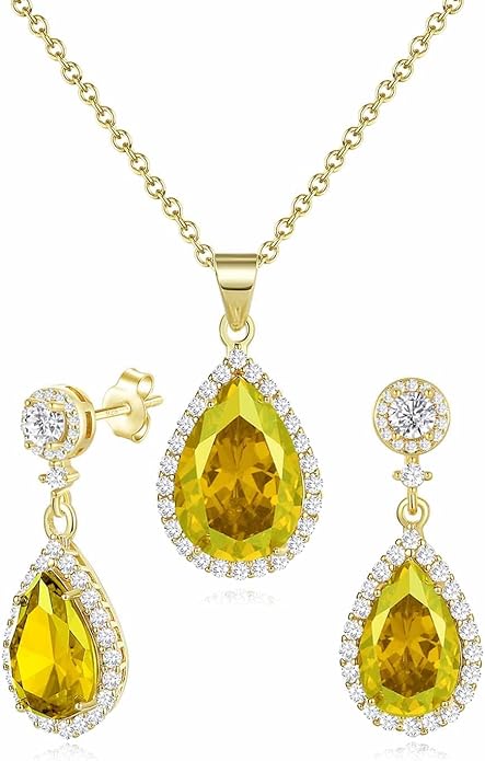 REASAYLL Jewelry Sets For Women 925 Sterling Silver Post Teardrop Dangle Stud Earrings Necklace Set Crystal Rhinestone Wedding Prom Costume Jewelry for Women