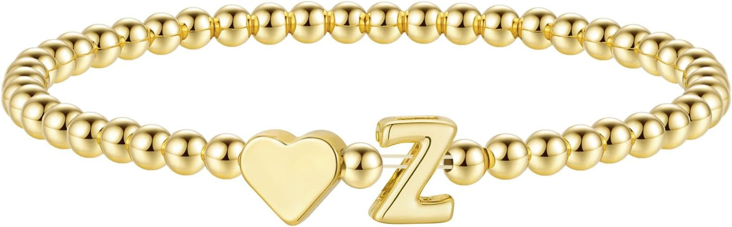 M MOOHAM Stocking Stuffers for Teen Girls Women - Dainty Gold Initial Beaded Bracelets for Women Trendy, Charm Letter A-Z Personalized Bracelet Jewelry Kids Christmas Gifts