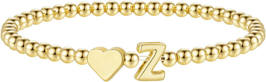 M MOOHAM Stocking Stuffers for Teen Girls Women - Dainty Gold Initial Beaded Bracelets for Women Trendy, Charm Letter A-Z Personalized Bracelet Jewelry Kids Christmas Gifts