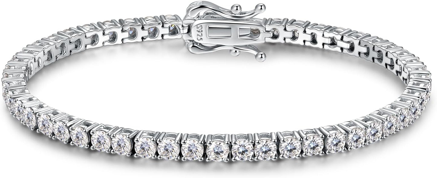 5.1CT/5.5CT Moissanite Tennis Bracelet for Women, 3mm White Gold Plated S925 Sterling Silver D Color VVS1 Round Cut Moissanite Bracelets Jewelry Gift, Size 6.5Inch/7Inch