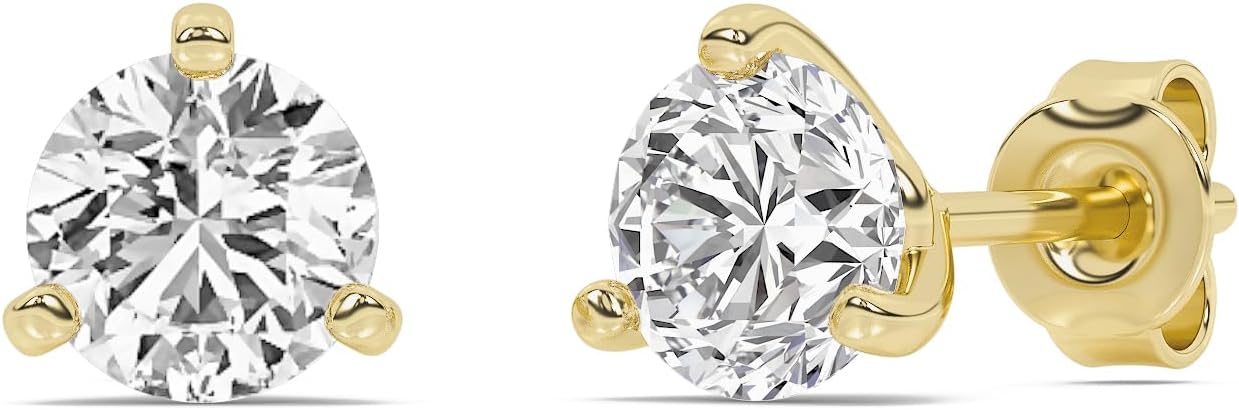 Martini Set Diamond Stud Earrings for Women | Lab Made Solid 10K White Gold Diamond Earrings | Sparkly Diamond Jewelry for Women