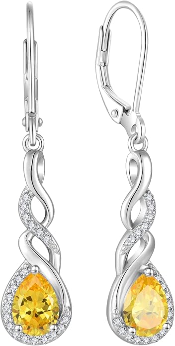 Infinity Dangle Drop Earrings for Women 925 Sterling Silver Teardrop Leverback Earrings Birthstone Jewelry Gifts for Women Wife Girlfriend Mother Daughter Her