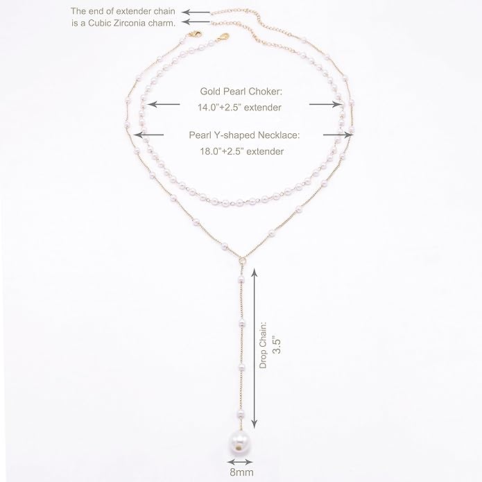 Layered Pearl Choker Necklaces for Women Gold Plated Dainty Trendy Faux Pearl Drop Pendant Y Shaped Layered Gold Necklace Wedding Bridal Jewelry