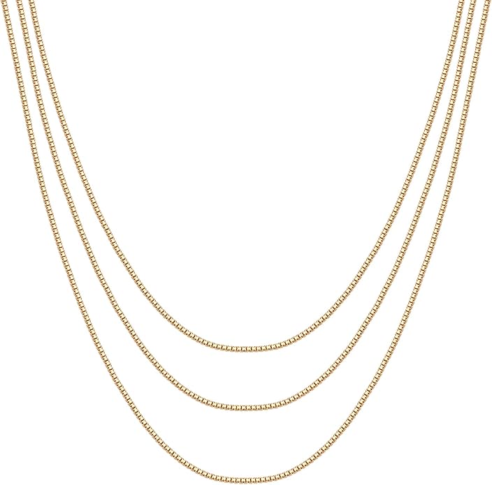 PAVOI 14K Gold Plated Dainty Layering Necklaces for Women | Snake Chain, Curb Link, Paperclip Layered Chains | Trendy Layering Necklace