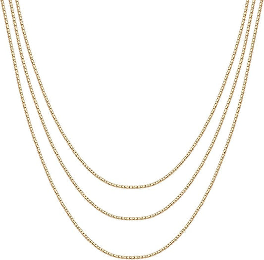PAVOI 14K Gold Plated Dainty Layering Necklaces for Women | Snake Chain, Curb Link, Paperclip Layered Chains | Trendy Layering Necklace