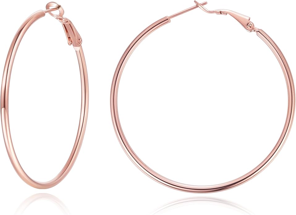 Jewlpire 14K Gold Plated 925 Sterling Sliver Post Hoop Earrings, 2MM Thick Hoop earrings Lightweight Large Hoop Earrings for Women Trendy 20/30/40/50/60/70mm